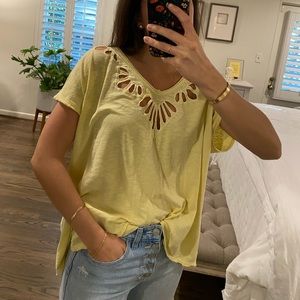 FREE PEOPLE MEDIUM YELLOW EYELET TSHIRT